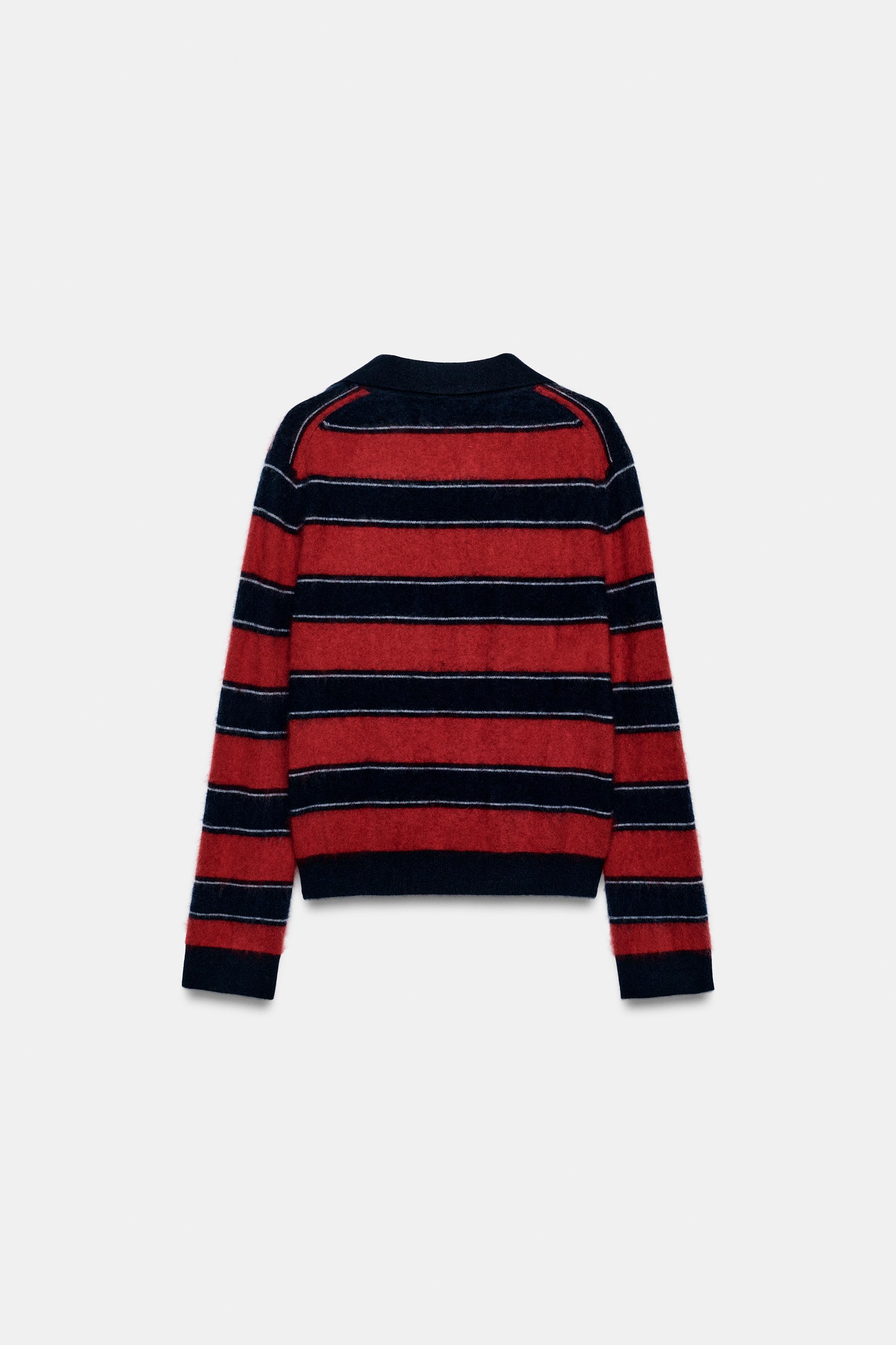 PULL 100 % LAINE À RAYURES COL POLO
